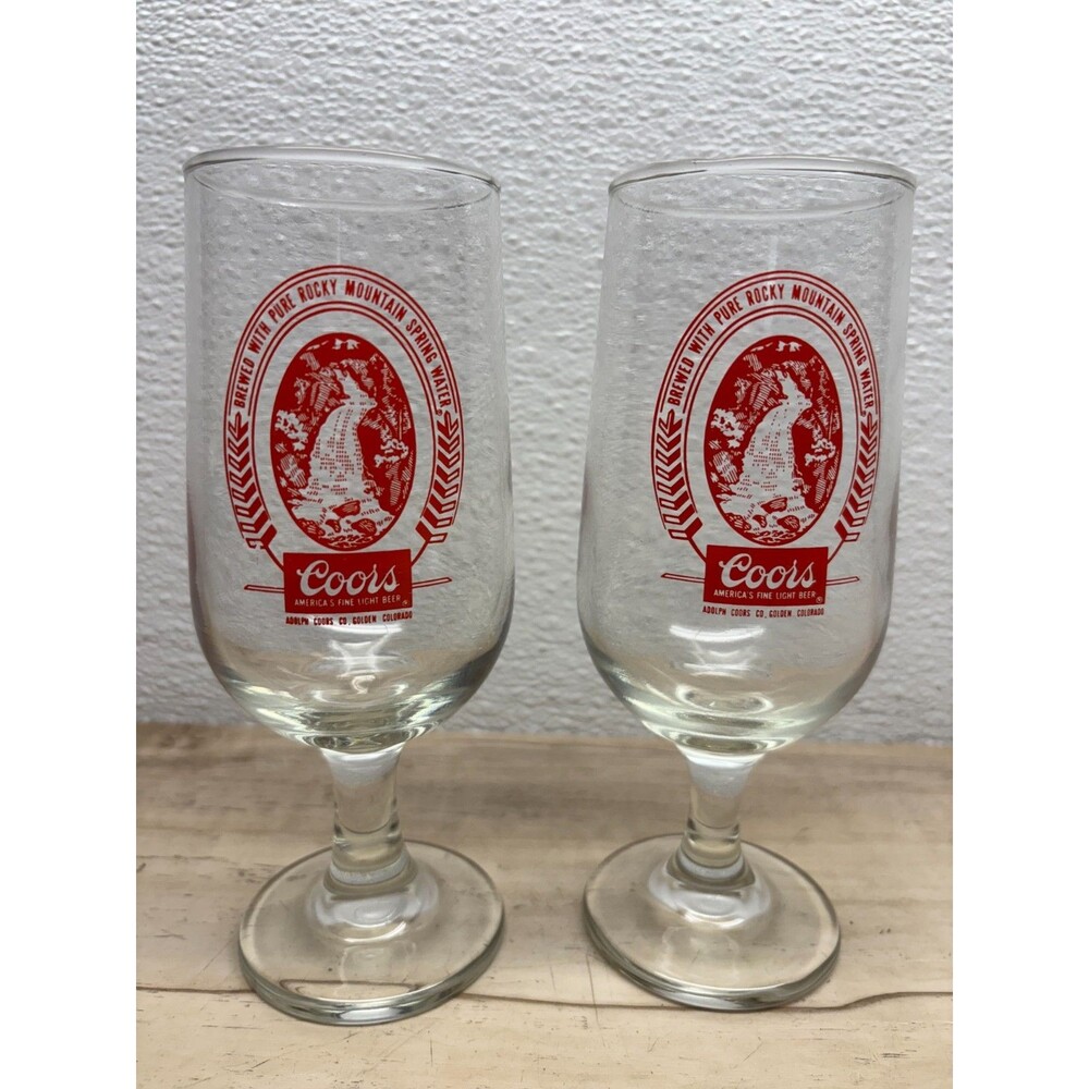 Vtg Coors Beer Stemmed Pilser Glasses  Goblets Set Of 2